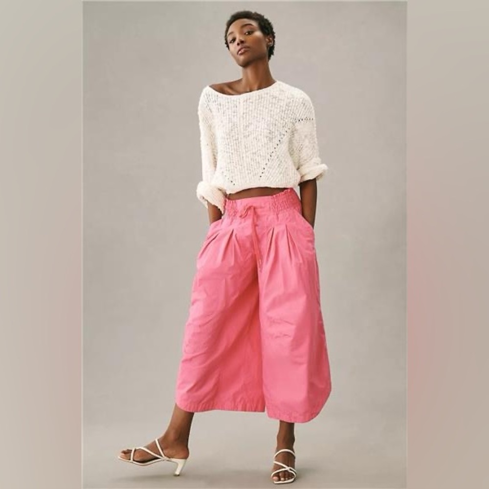 Anthropologie Ruched Poplin Parachute Pants, Pink/Magenta, Medium